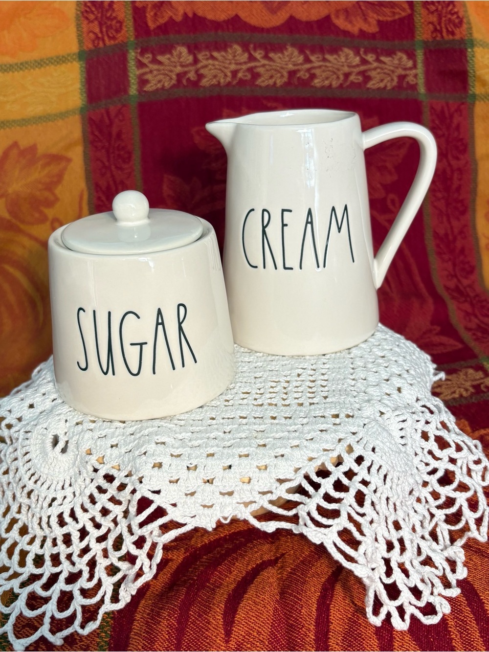 Rae Dunn White Ceramic Cream And Sugar Set With Black Lettering